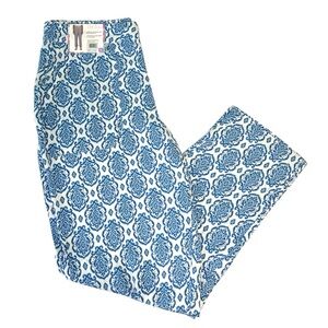 Stella Parker Ikat Cropped Pants Size Small Blue White